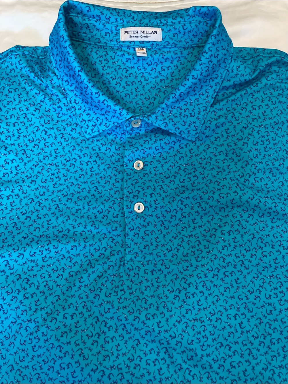 Peter Millar Turquoise Blue Shark-Print Polo